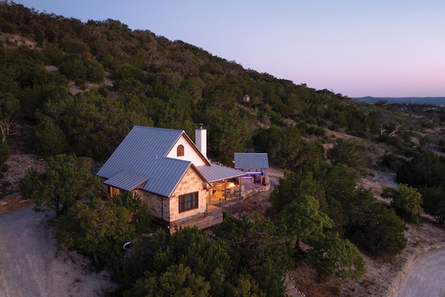 view of aerial view at dusk