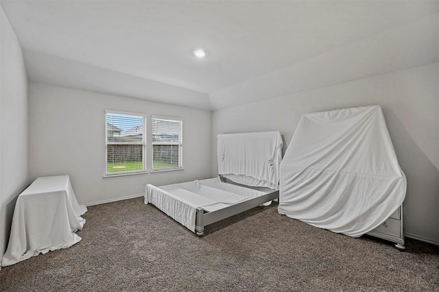 bedroom with dark carpet