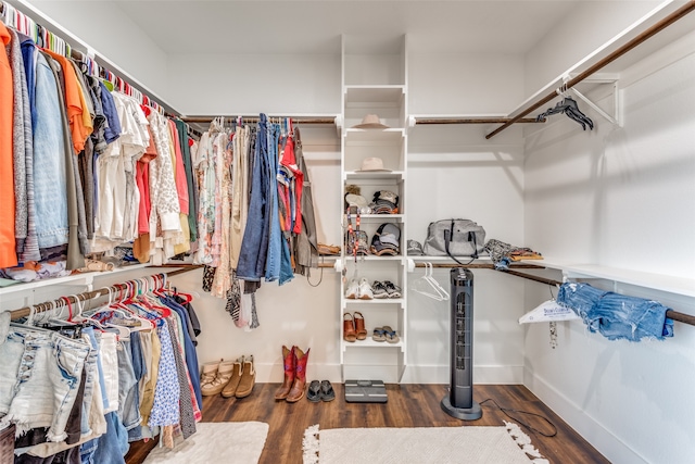 walk in closet featuring dark hardwood / wood-style flooring