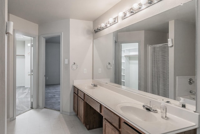 bathroom featuring vanity and plus walk in shower