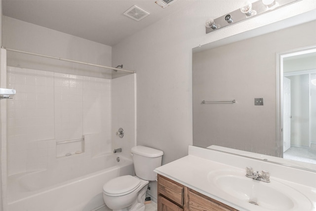 full bathroom with vanity, toilet, and shower / washtub combination