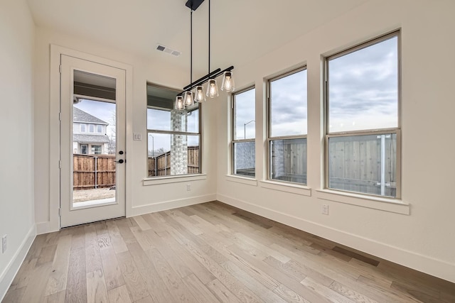 unfurnished dining area featuring light hardwood / wood-style flooring