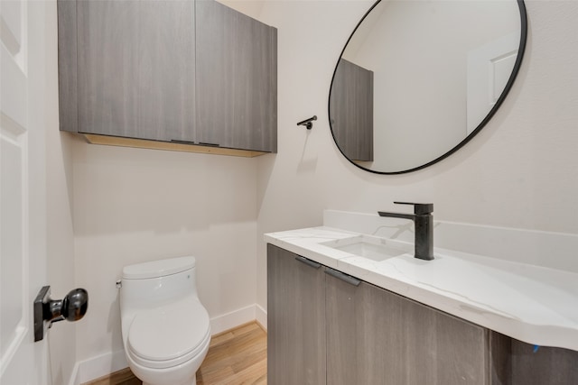 bathroom featuring toilet, hardwood / wood-style flooring, and vanity