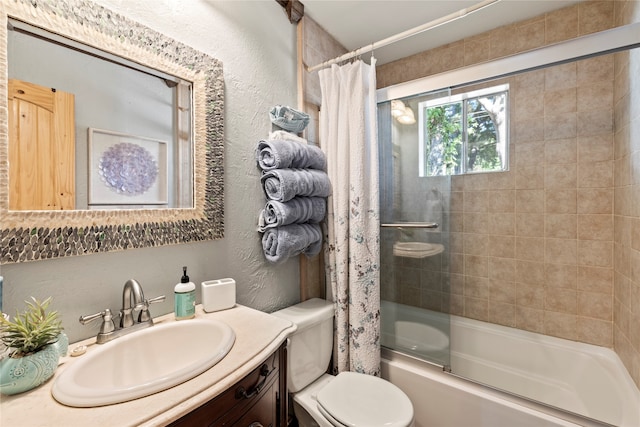 full bathroom featuring vanity, toilet, and shower / bath combo with shower curtain