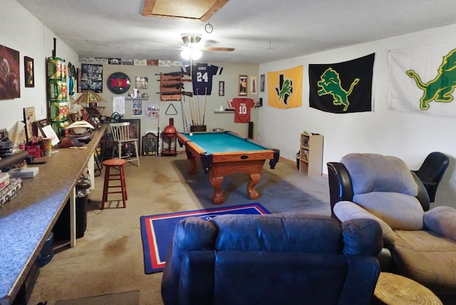 101 Scenic Dr, Dublin, TX 76446 - rec room with carpet flooring, billiards table, and ceiling fan
