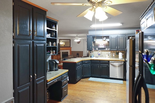 101 Scenic Dr, Dublin, TX 76446 - kitchen featuring dishwasher, open shelves, ceiling fan, and light wood-style flooring