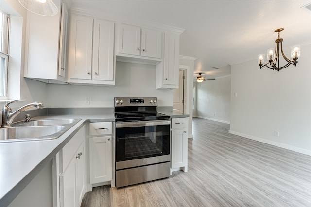 kitchen featuring white cabinetry, sink, and stainless steel range with electric cooktop