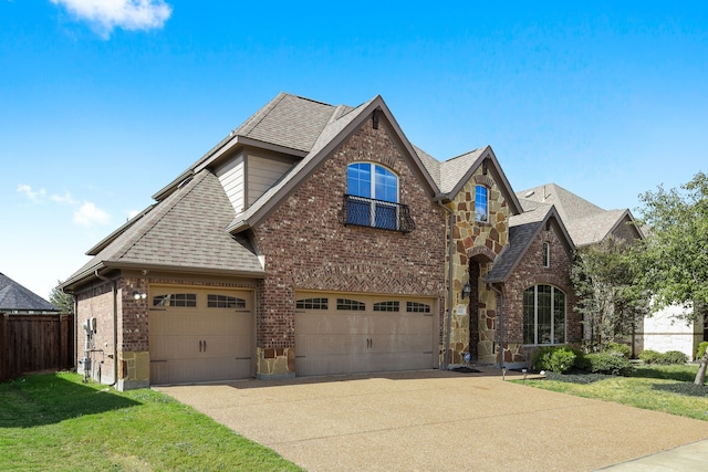 view of front of property featuring a front yard and a garage