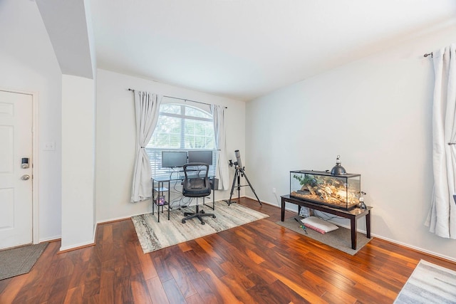 office space with wood-type flooring