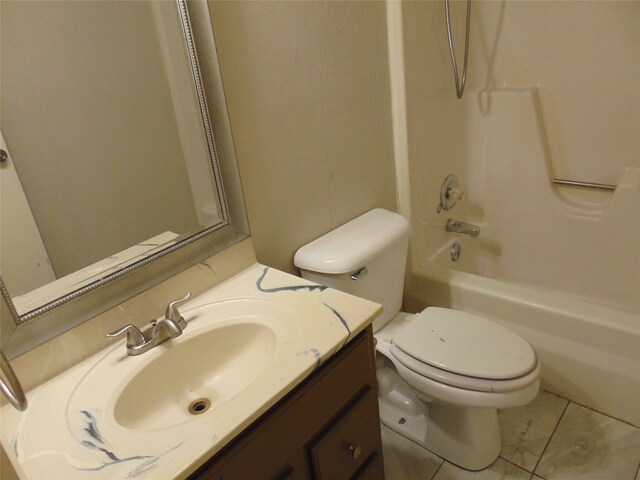 full bathroom featuring tile patterned floors, vanity, shower / bath combination, and toilet