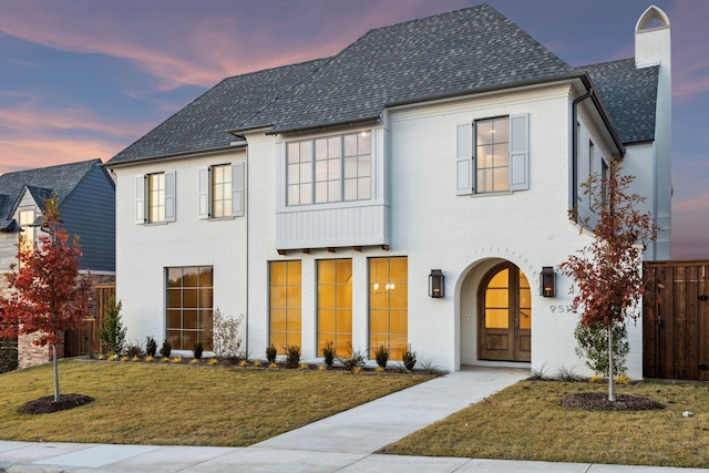 view of front of property with a yard