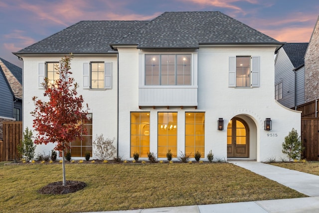 view of front of property featuring a lawn