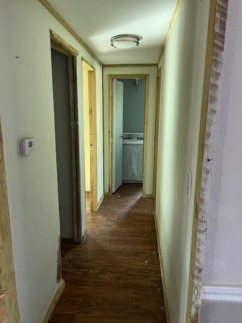 corridor featuring dark hardwood / wood-style floors