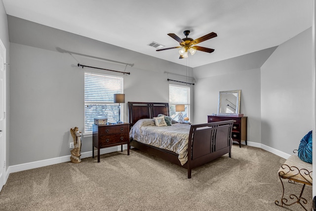 bedroom featuring carpet floors and ceiling fan