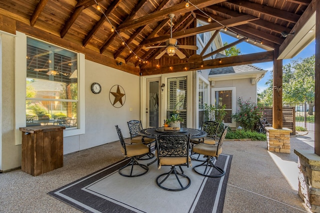 view of patio featuring a gazebo and ceiling fan