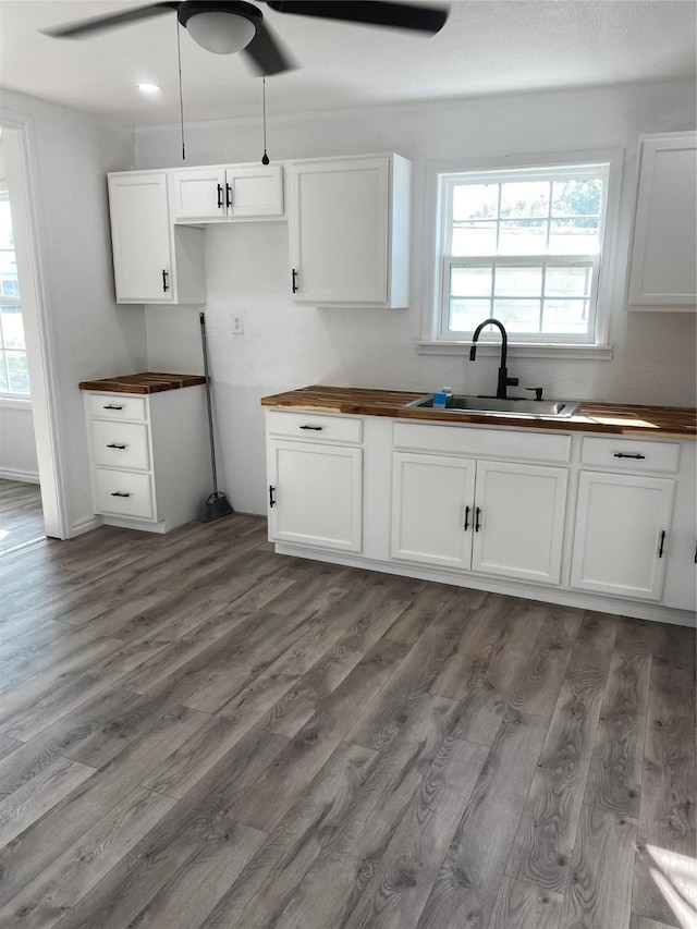 kitchen with white cabinetry, sink, and dark hardwood / wood-style floors