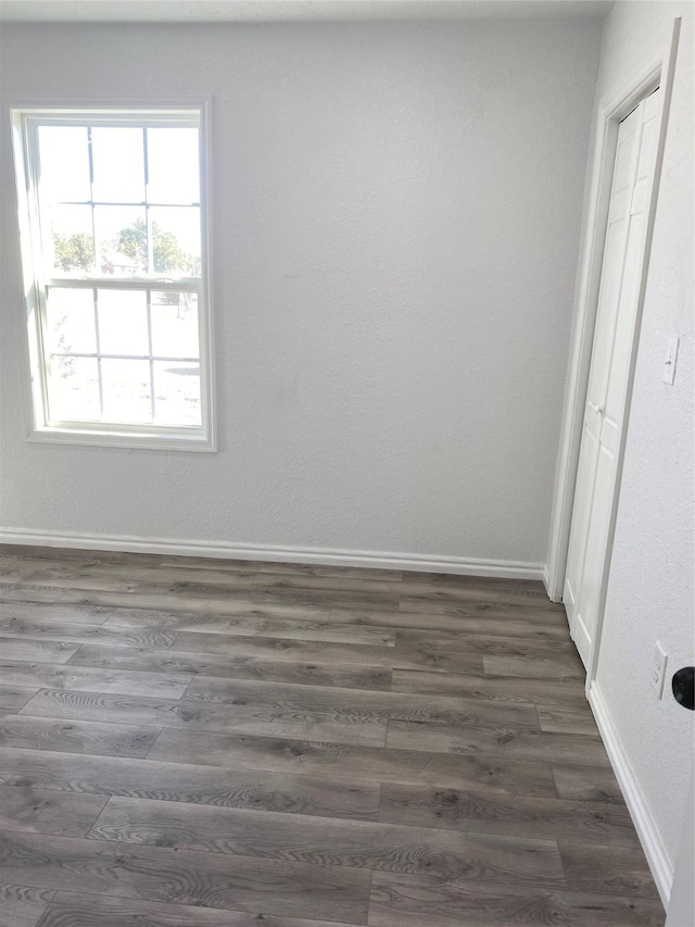 spare room with dark hardwood / wood-style floors