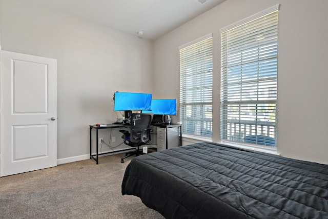 bedroom featuring multiple windows and light colored carpet