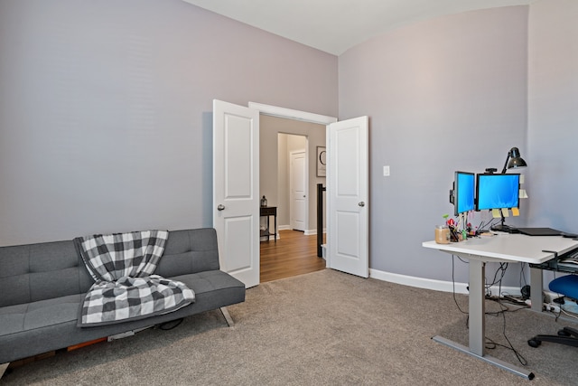 view of carpeted home office