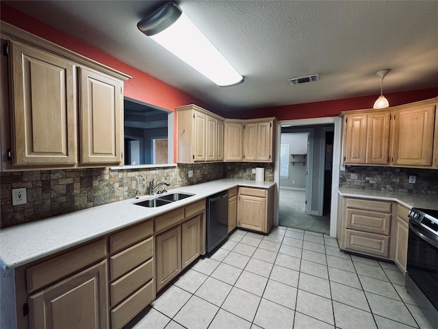 kitchen featuring dishwashing machine, tasteful backsplash, sink, and electric range