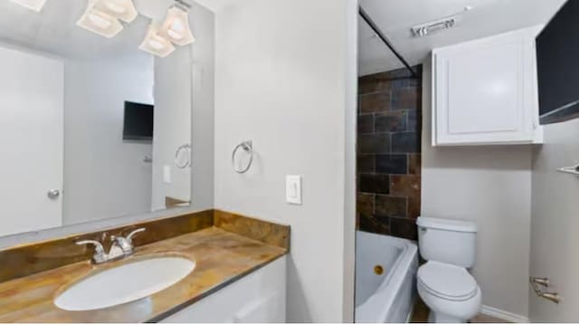 full bathroom featuring vanity, toilet, and shower / washtub combination