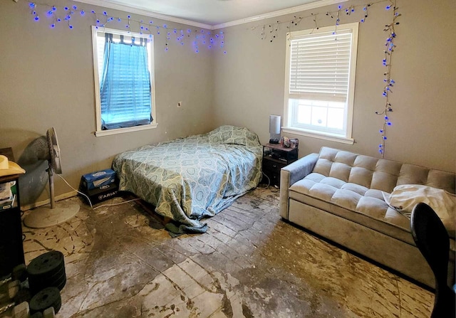 bedroom with ornamental molding