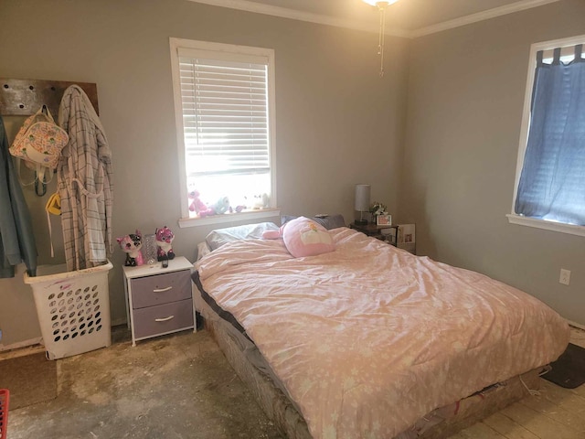 bedroom with ornamental molding