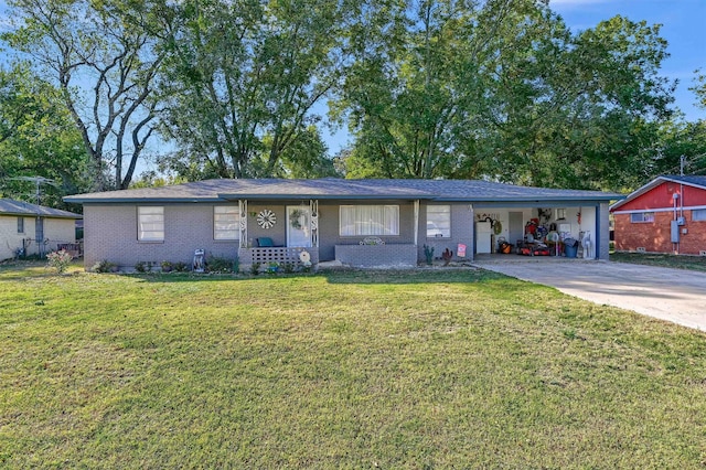 single story home with a front lawn and a garage