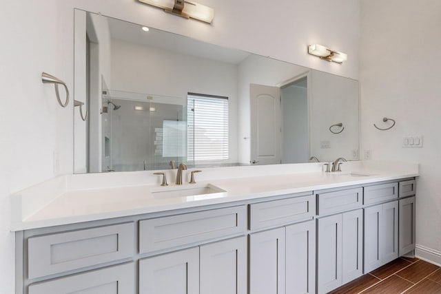 bathroom featuring vanity and walk in shower