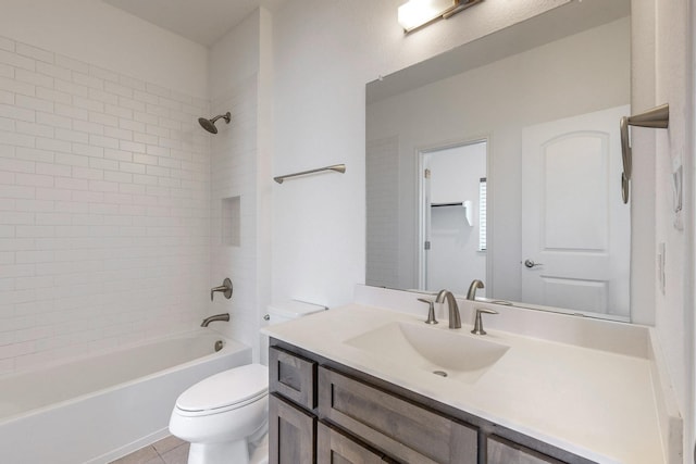 full bathroom with vanity, toilet, tile patterned floors, and tiled shower / bath