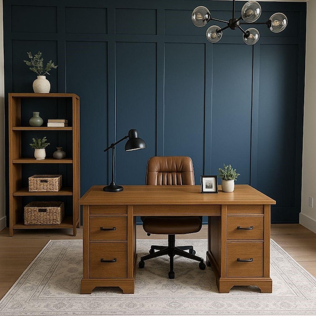 505 Aermotor Loop, Weatherford, TX 76085 - office featuring light wood-style flooring, a chandelier, and a decorative wall