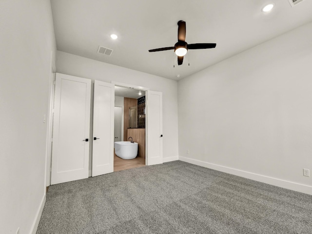 505 Aermotor Loop, Weatherford, TX 76085 - unfurnished bedroom with carpet floors, recessed lighting, connected bathroom, and a ceiling fan