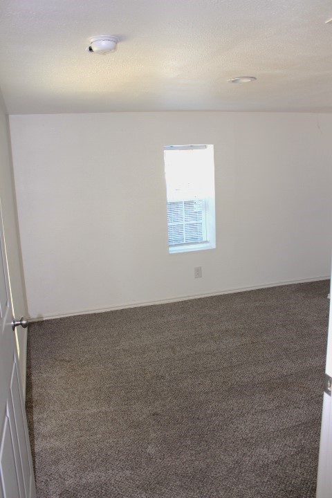 carpeted spare room with a textured ceiling