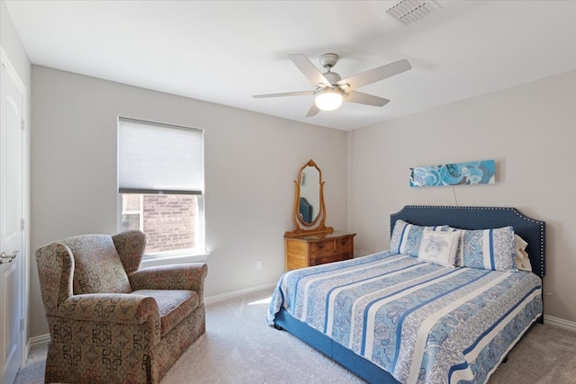 bedroom featuring carpet and ceiling fan