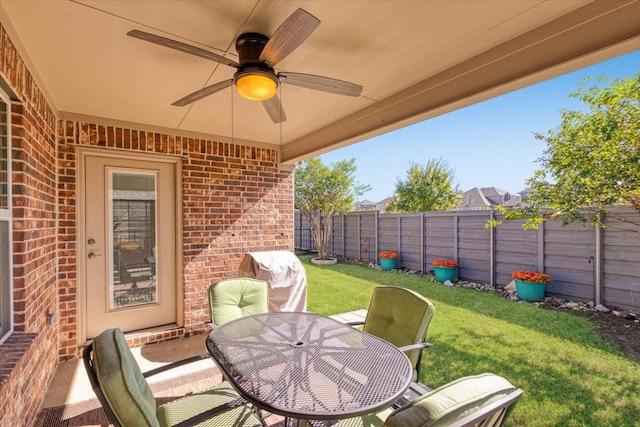 view of patio / terrace with ceiling fan