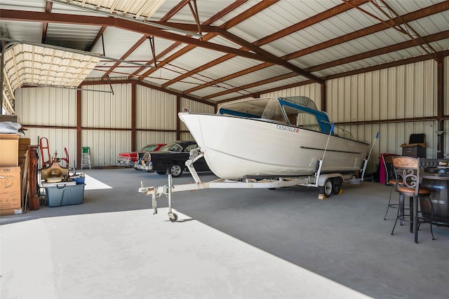 garage with metal wall