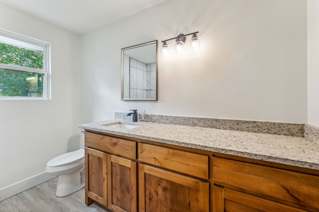 bathroom featuring hardwood / wood-style floors, vanity, and toilet