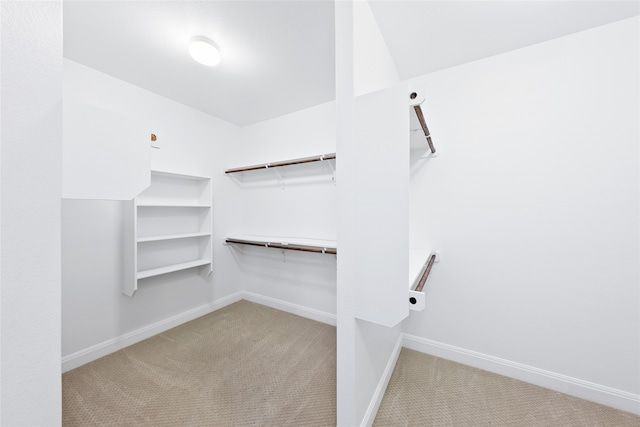 walk in closet with light carpet