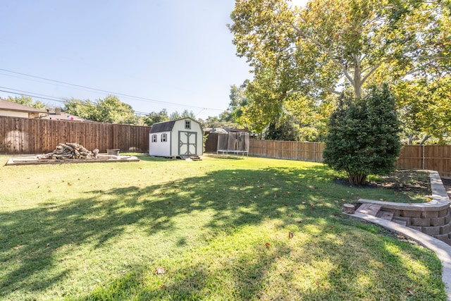 view of yard featuring a storage unit