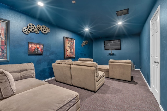 home theater with carpet floors