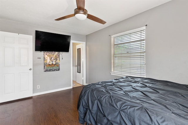 bedroom featuring ceiling fan and hardwood / wood-style floors