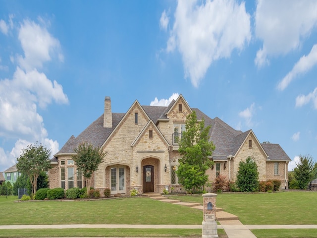 view of front of home with a front lawn