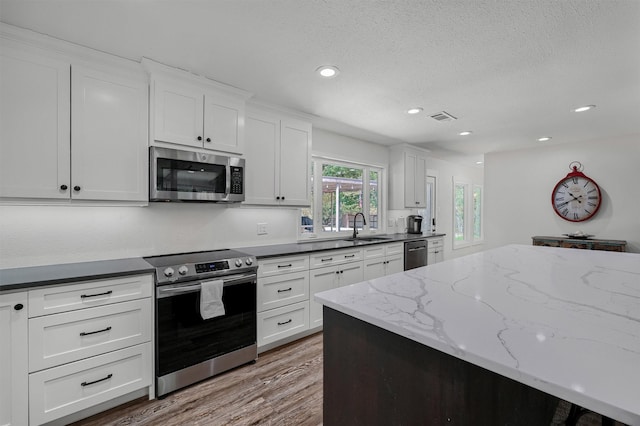 kitchen featuring stainless steel appliances, sink, and white cabinets