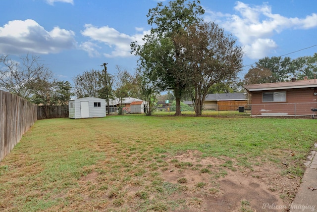 view of yard with a storage unit