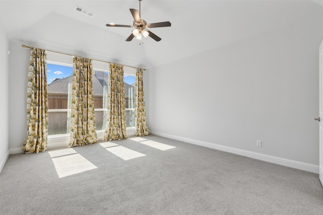 carpeted empty room with ceiling fan