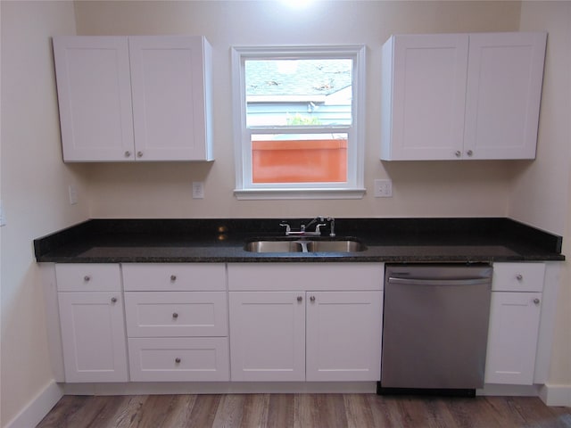 kitchen featuring sink, dishwasher, and white cabinets