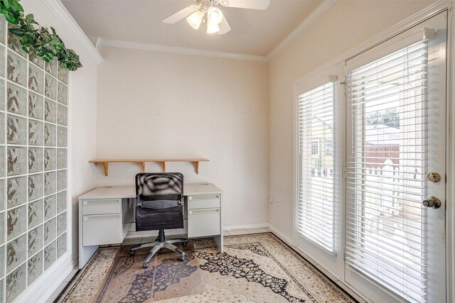 unfurnished room featuring ornamental molding, light colored carpet, and plenty of natural light