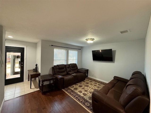 living room with light wood-type flooring