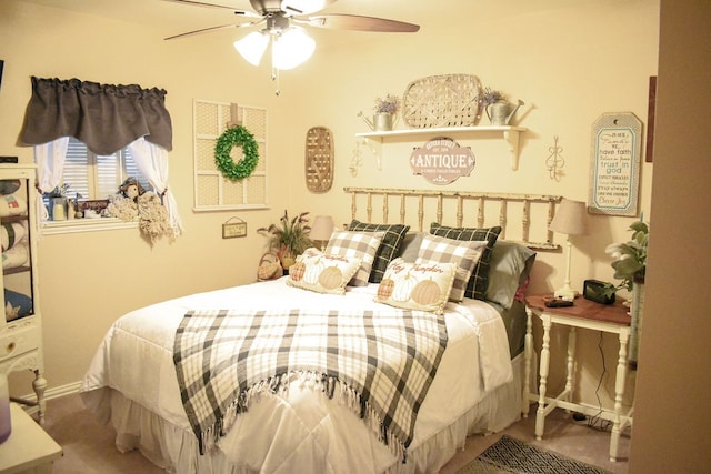 bedroom with carpet flooring and ceiling fan