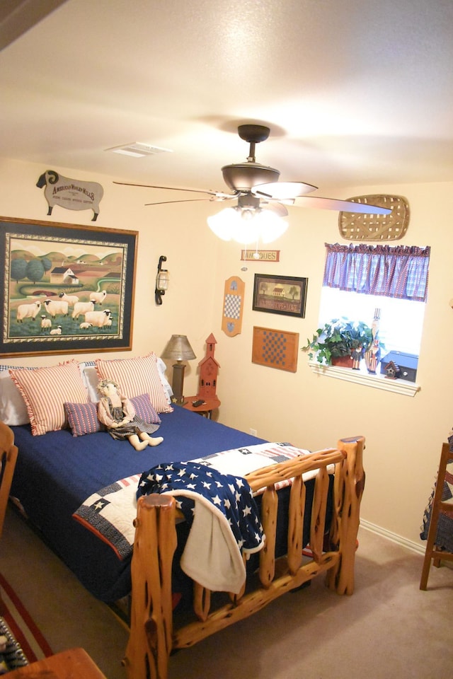 bedroom with carpet and ceiling fan